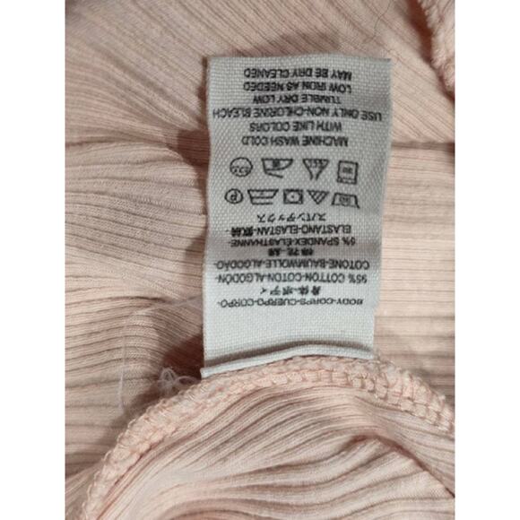 Free People Ribbed Y2K Henley Top Long Sleeve V-neck peach S/P A003779 - Picture 5 of 9